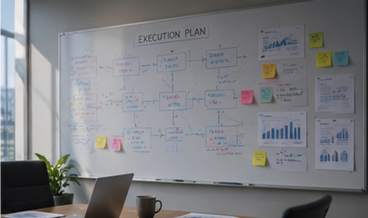 Execution — an execution plan mapped out on a whiteboard