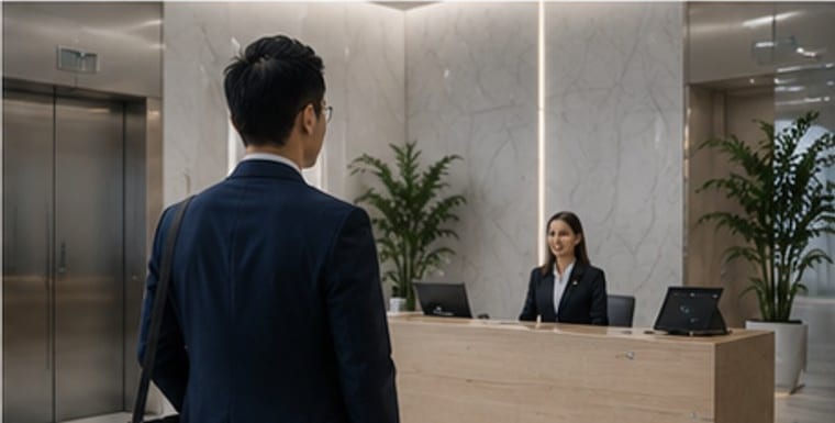Arriving for a meeting at an Australian office