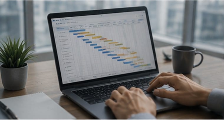 A project schedule being tracked against its plan